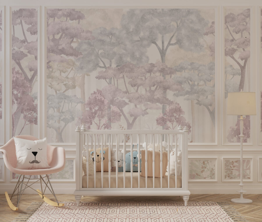 Nástěnná malba v jemných barvách se stromy do dětského pokoje Forest in Pastels - hlavní obrázek produktu