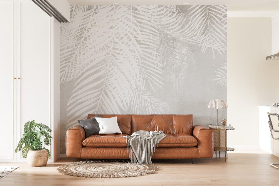Fototapeta ve skandinávském stylu v bílé a šedé barvě ideální do každé místnosti Palm Leaves White - hlavní obrázek produktu