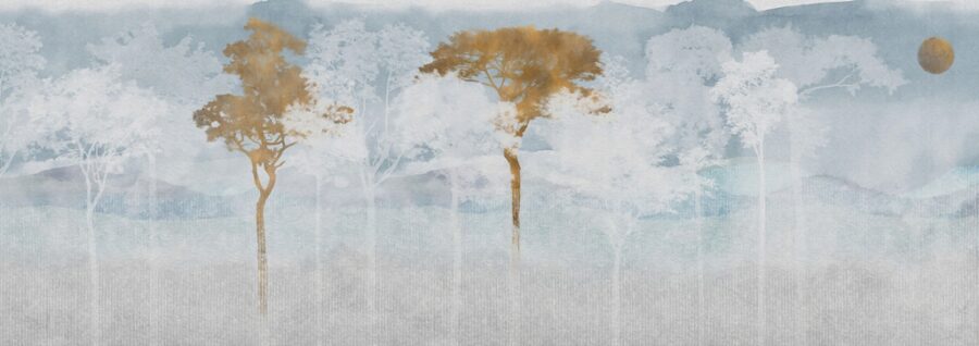 Nástěnná malba s minimalistickým obsahem a jemnou barevností, s nestejnoměrnou strukturou Slender Trees - obrázek číslo 2