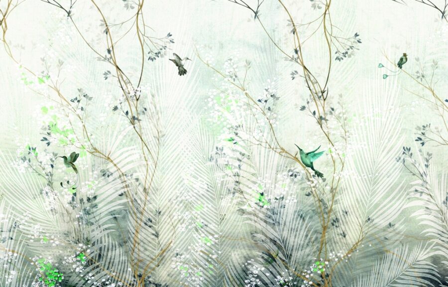 Fototapeta w jasnej wiosennej tonacji z motywem egzotycznym w subtelnej odsłonie Zielony Koliber - zdjęcie numer 2
