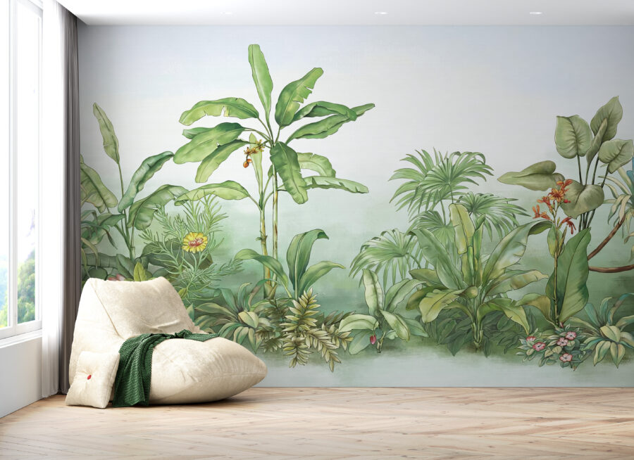 Nástěnná malba exotické krajiny v teplých barvách Green Jungle - hlavní obrázek produktu