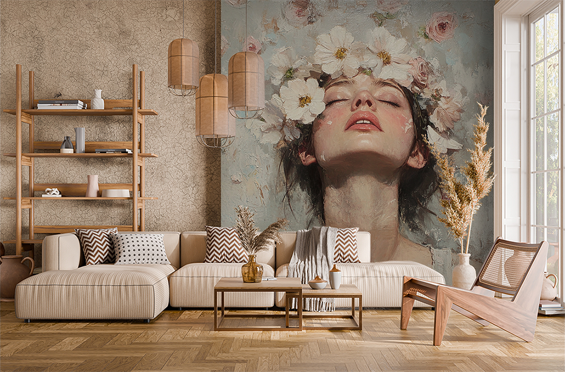 Nástěnná malba Face in Blossom