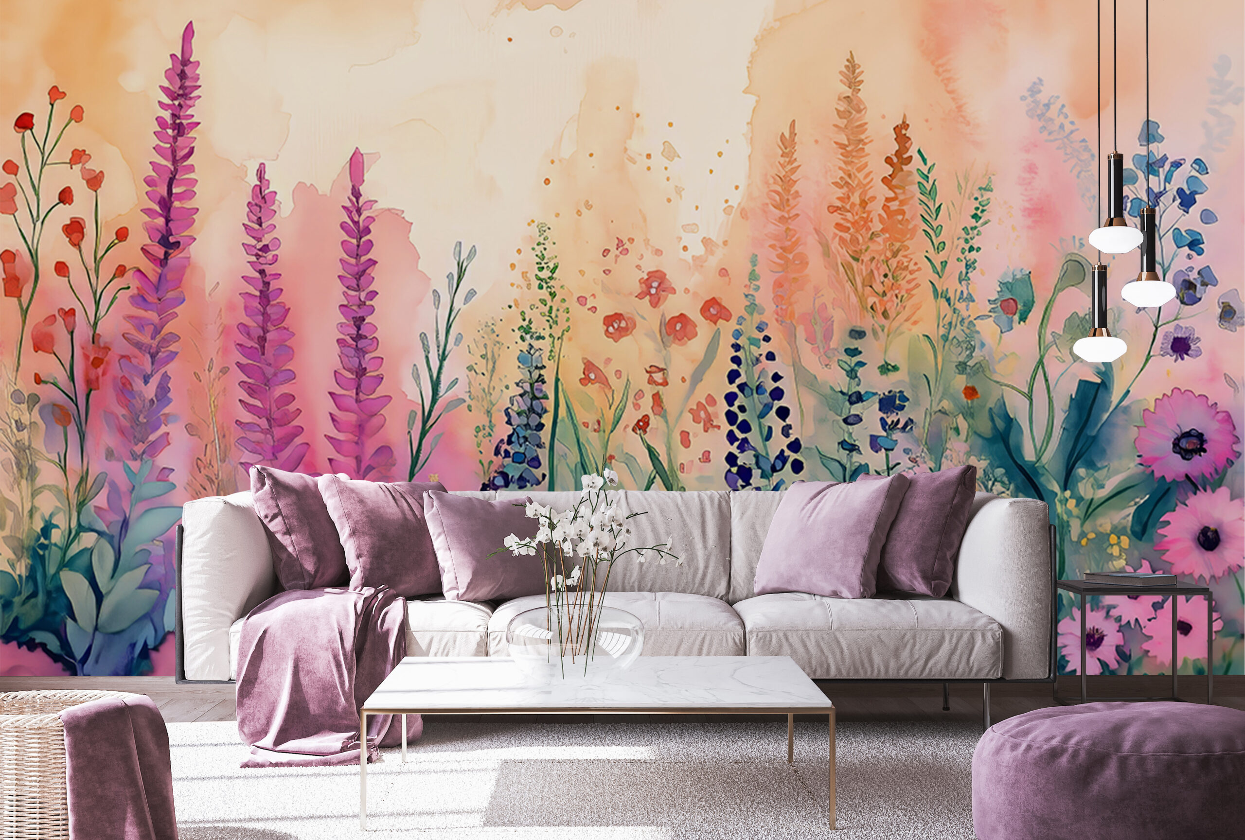 Svěží louka Květinová nástěnná malba