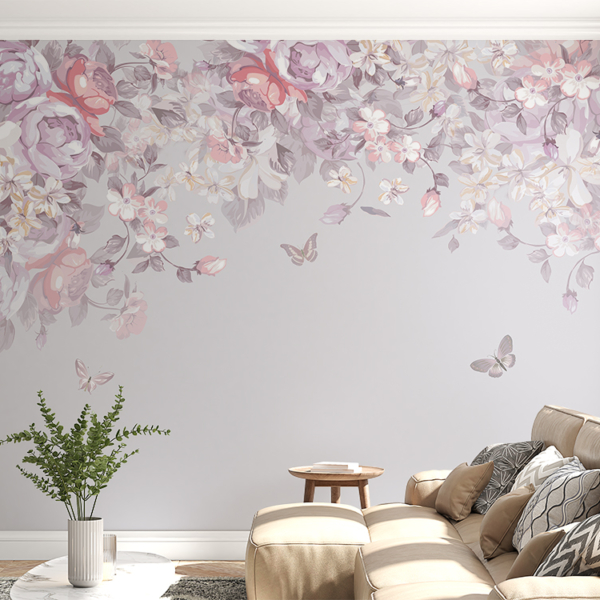 Růžová květinová nástěnná malba