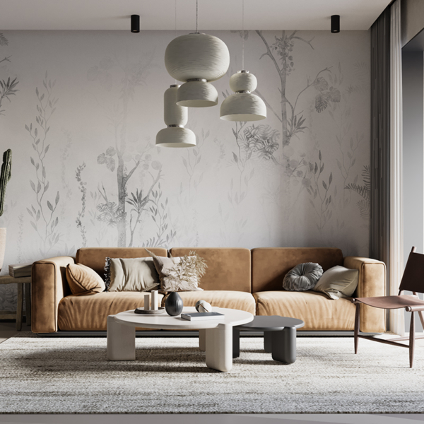 Nástěnná malba Listy v šedé barvě