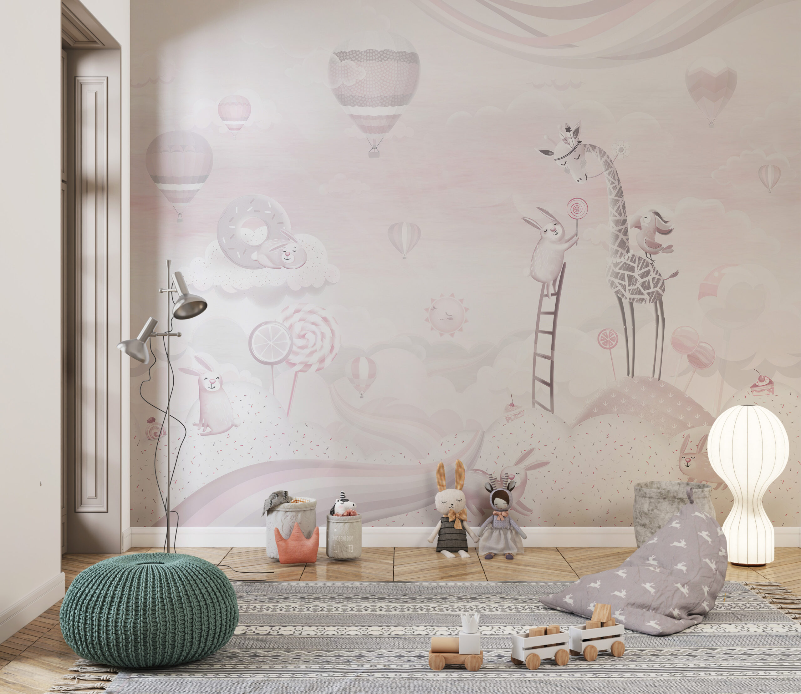 Nástěnná malba žirafy v kouzelné zemi