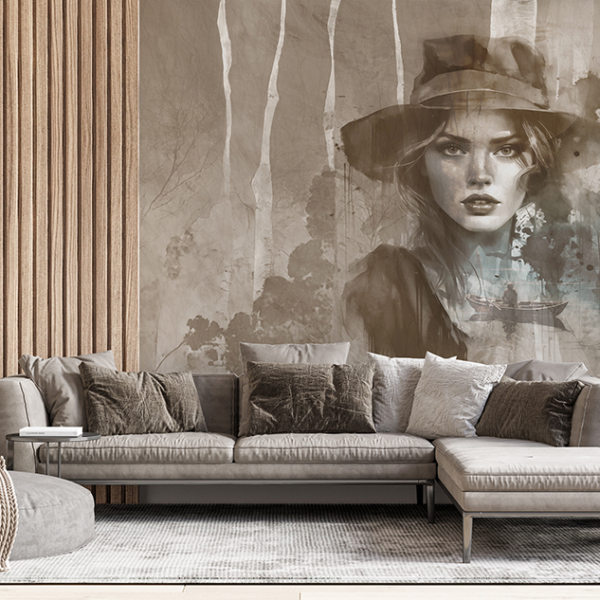Nástěnná malba ženy v klobouku