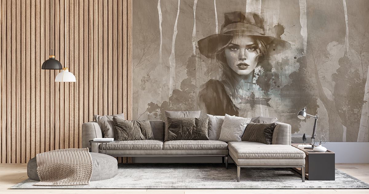 Nástěnná malba ženy v klobouku