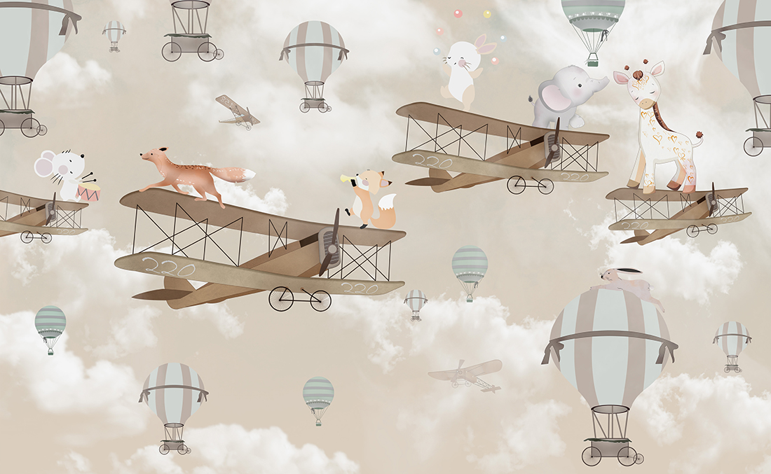 Cute,Animals,,Kids,Room,Wallpaper,Design,,3d,Illustration