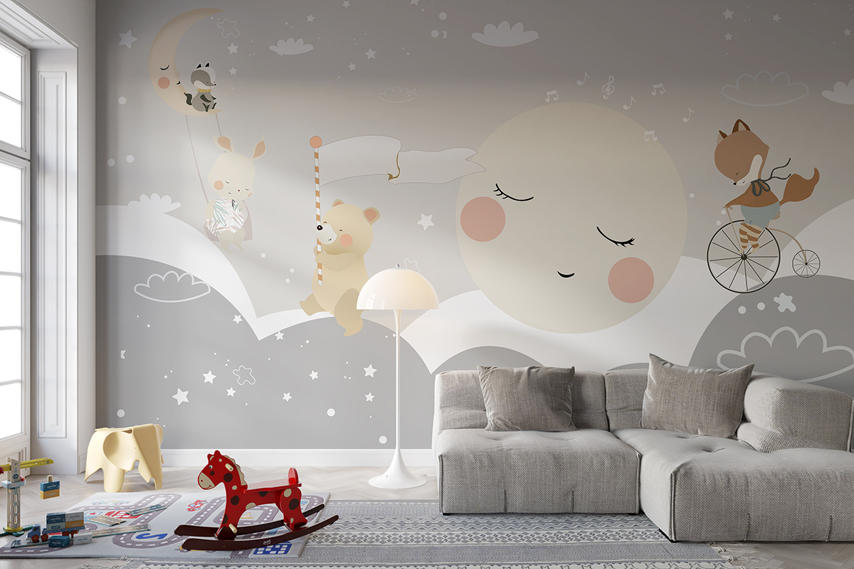 Nástěnná malba Roztomilá zvířata na noční procházce