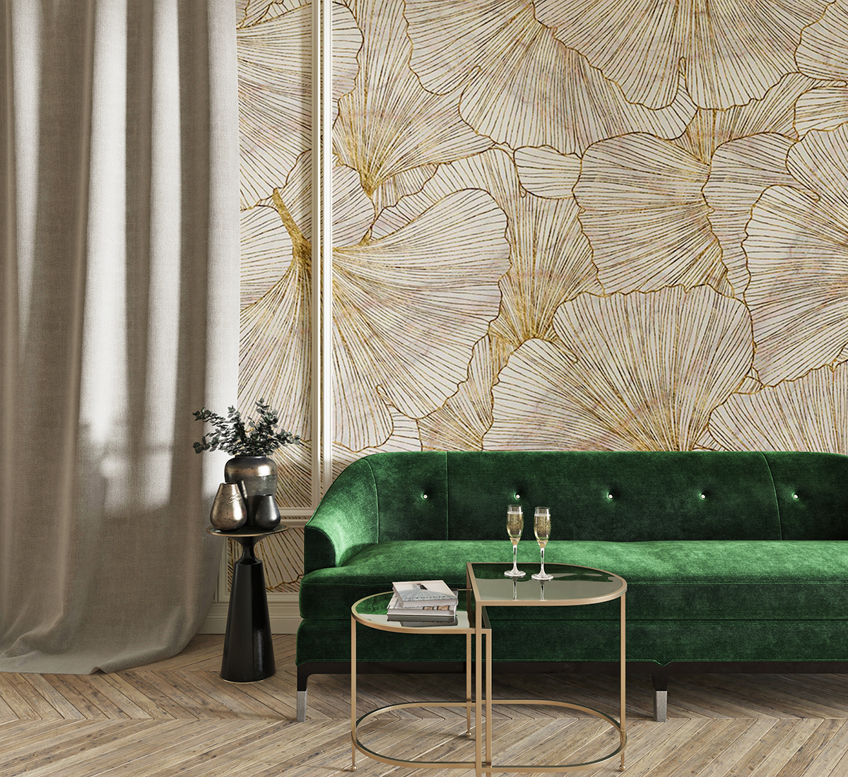 Nástěnná malba Golden Leaves of Harmony