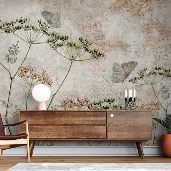 Nástěnné květy kopru na vzorovaném pozadí