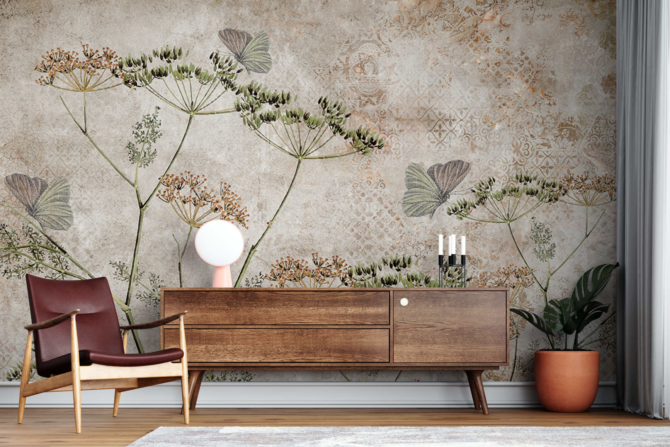 Nástěnné květy kopru na vzorovaném pozadí