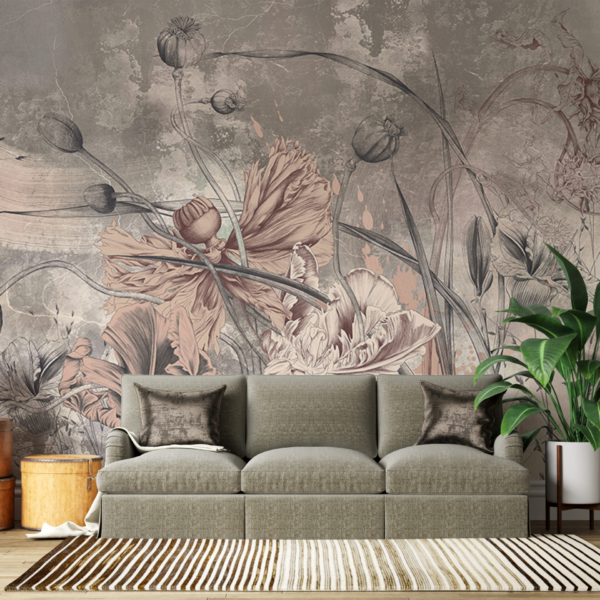 Nástěnná malba v odstínech béžové barvy