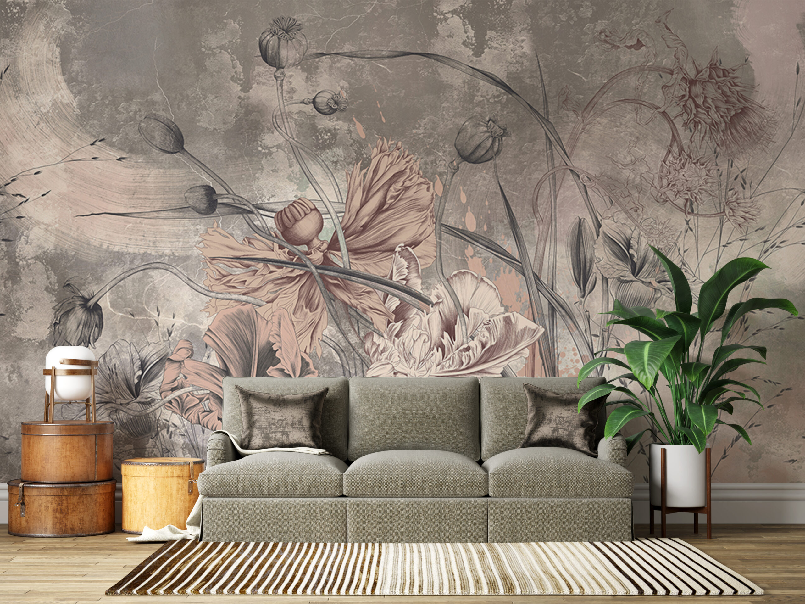 Nástěnná malba v odstínech béžové barvy