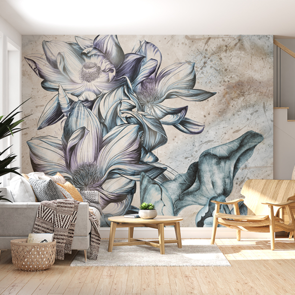 Nástěnná malba velkých modrých květin