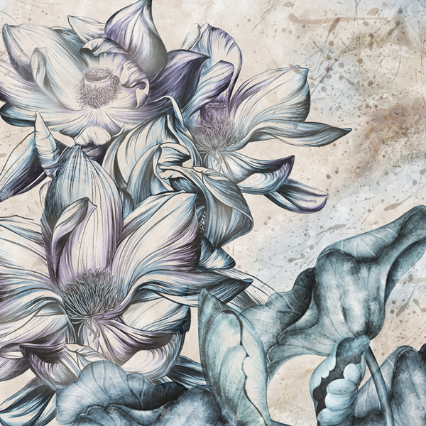 Nástěnná malba velkých modrých květin