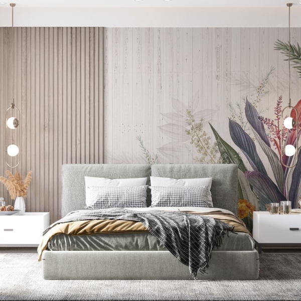 Nástěnná modrá listová kytice