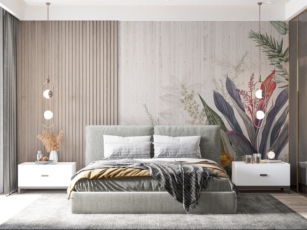 Nástěnná modrá listová kytice