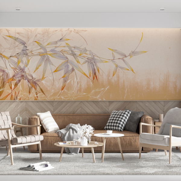 Nástěnné bambusové listy na meruňkové stěně