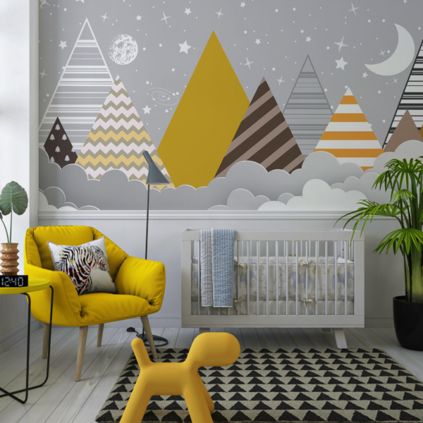 Barevné nástěnné malby hor