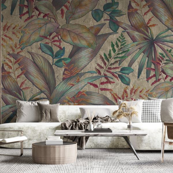 Nástěnná malba barevných tropických listů