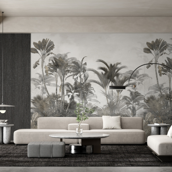 Bezbarvá nástěnná malba džungle