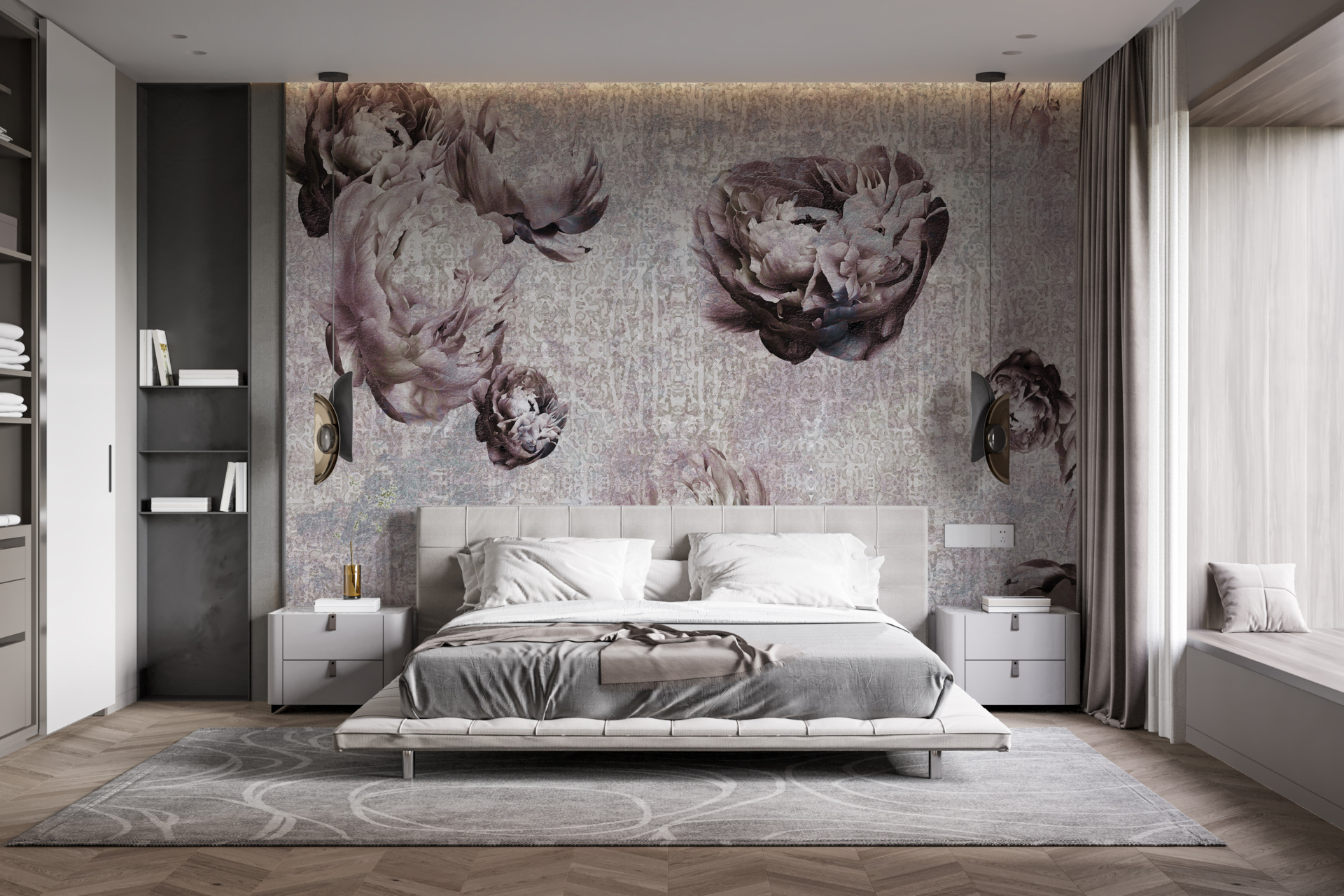 Nástěnná malba Bezbarvé pivoňky