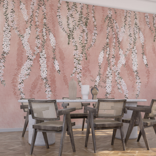 Fototapeta Bílé květiny na růžovém pozadí