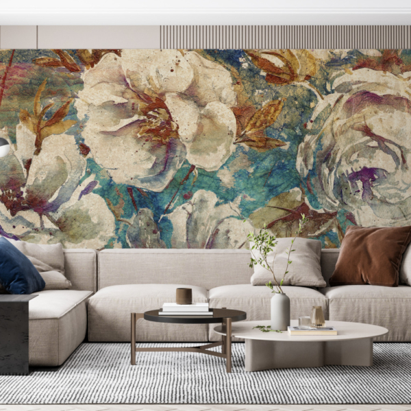 Nástěnná malba Bílé květiny na tkanině