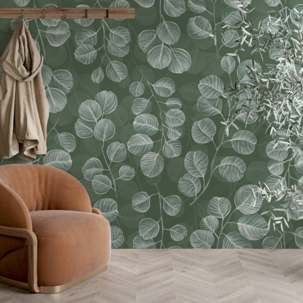 Bílé listy v zelené tapety