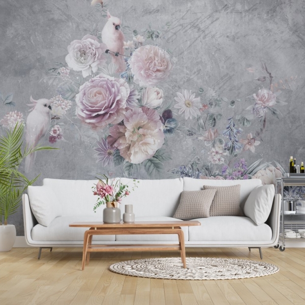 Tapety Bílé papoušci v květinách