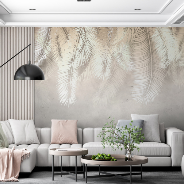 Nástěnná malba bílých opeřených listů