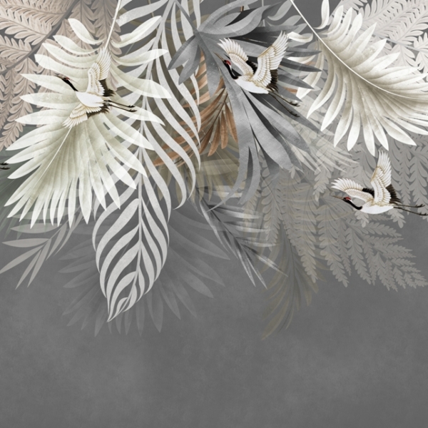 Nástěnná malba Bílí ptáci v palmových listech