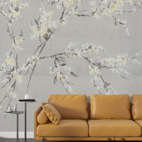 Nástěnná malba bílých jarních květin