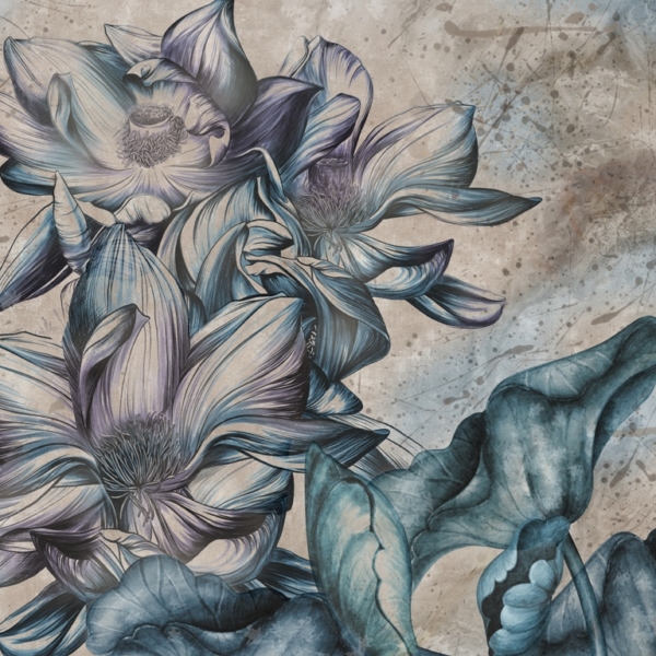 Nástěnná malba velkých modrých květin