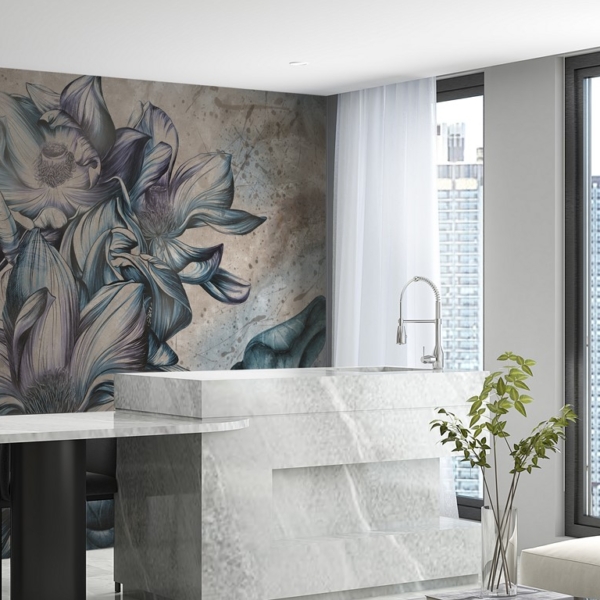 Nástěnná malba velkých modrých květin