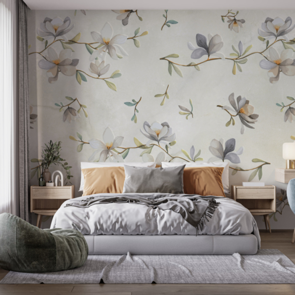 Nástěnná malba Modré jarní květiny