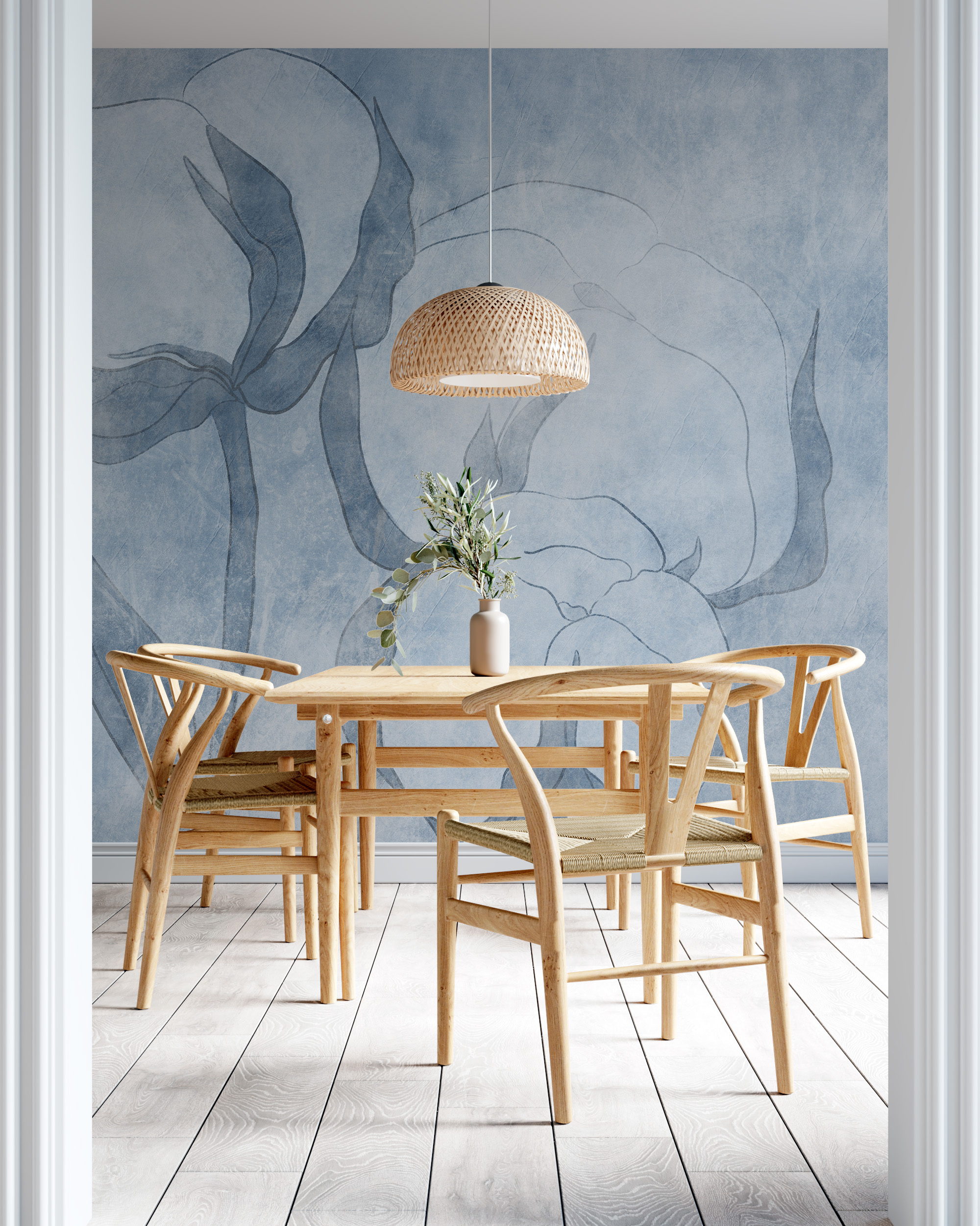 Modrý bavlněný květ nástěnná malba