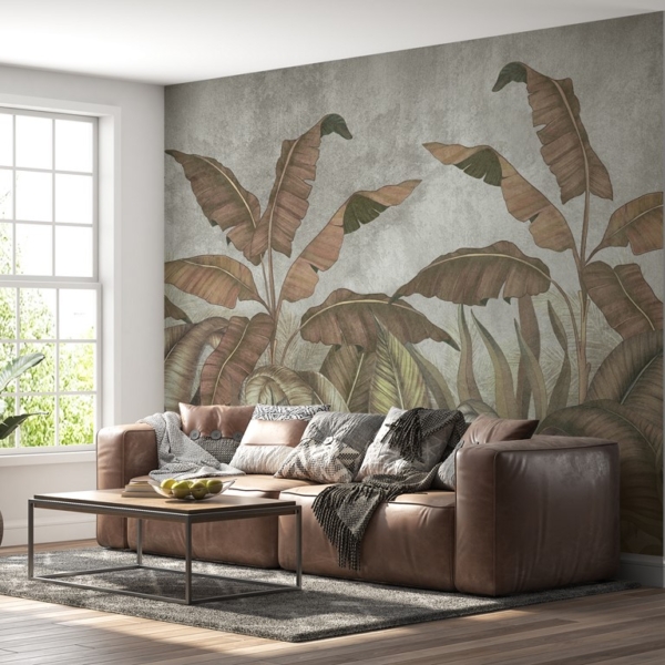 Nástěnná malba hnědých banánových listů