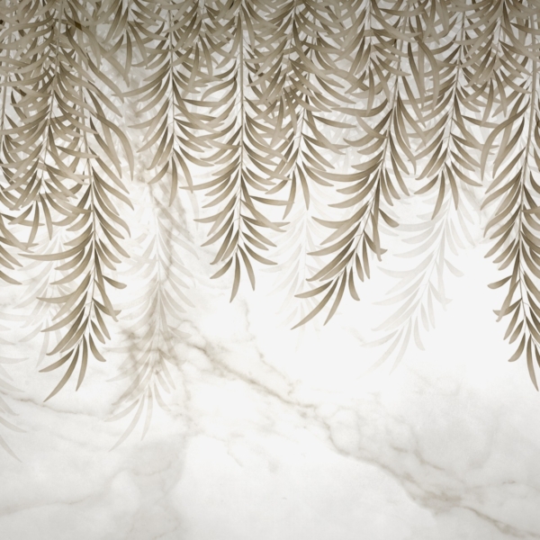 Nástěnná malba hnědých listů na mramoru