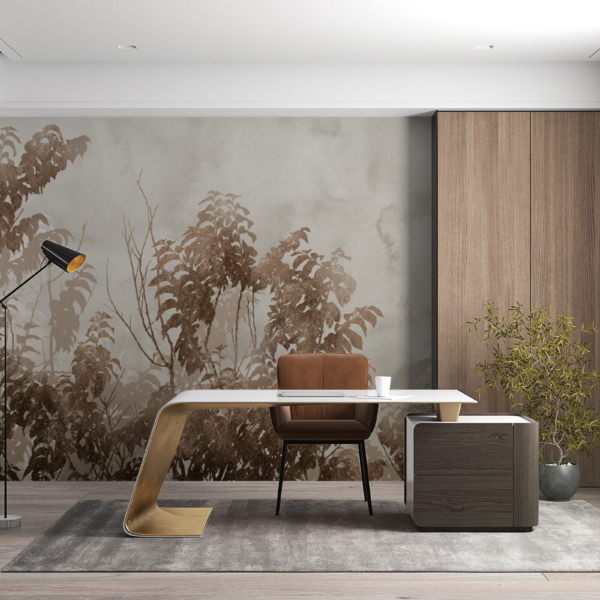 Nástěnná malba Hnědé rostliny v mlze