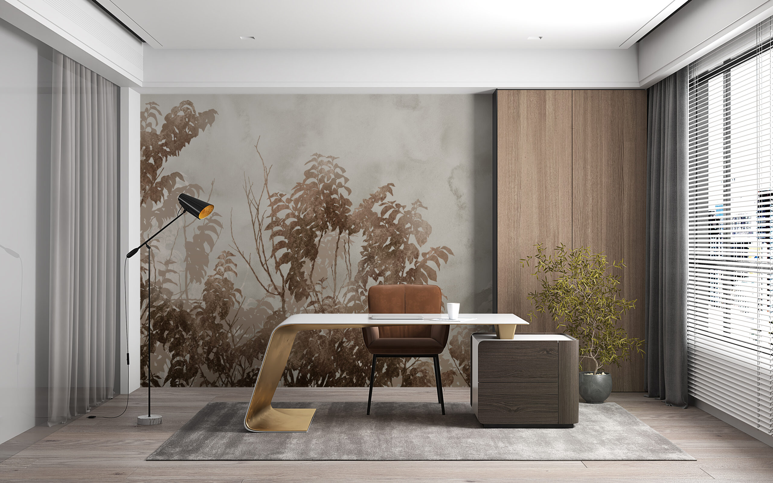 Nástěnná malba Hnědé rostliny v mlze