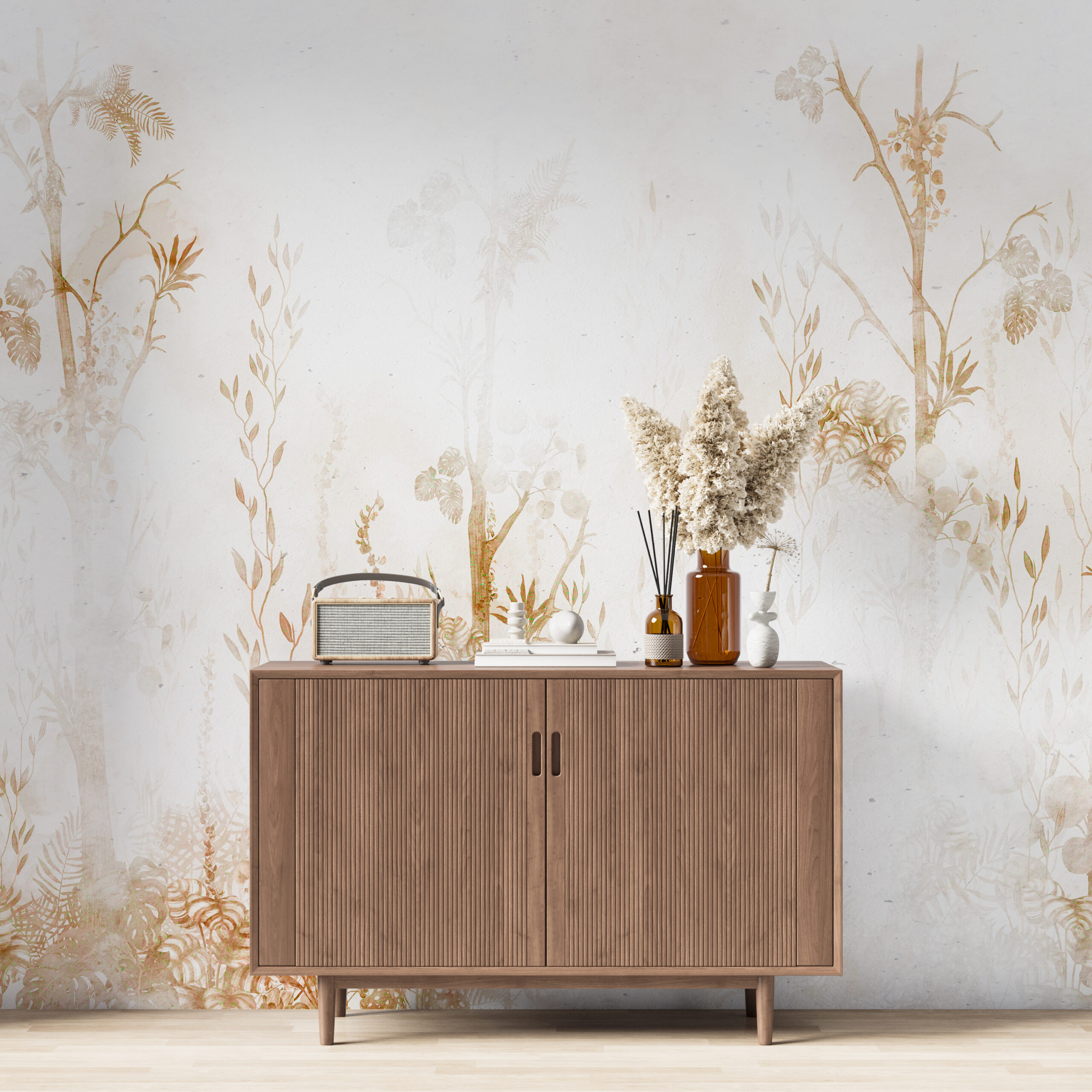 Nástěnná malba Listy v šedé barvě - Obrázek 3