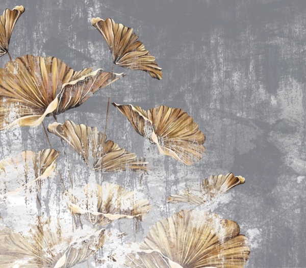 Nástěnná malba Hnědé listy na modrém pozadí