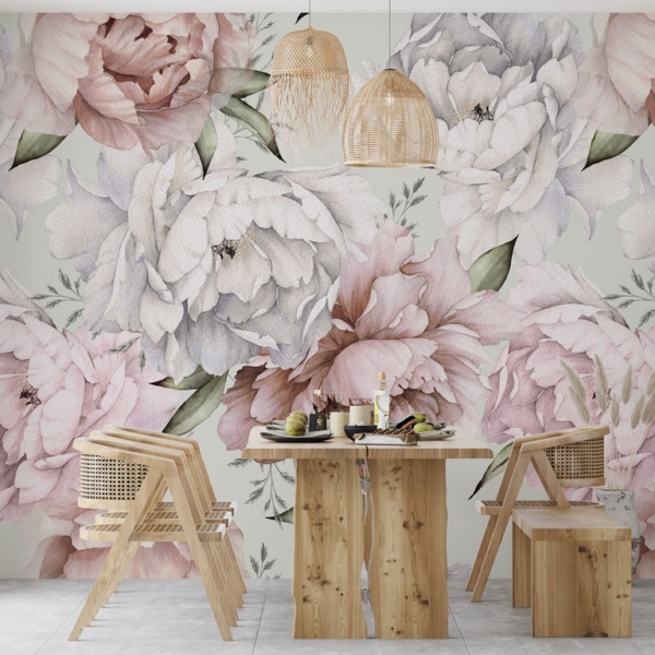 Nástěnná malba Kytice světlých pivoněk