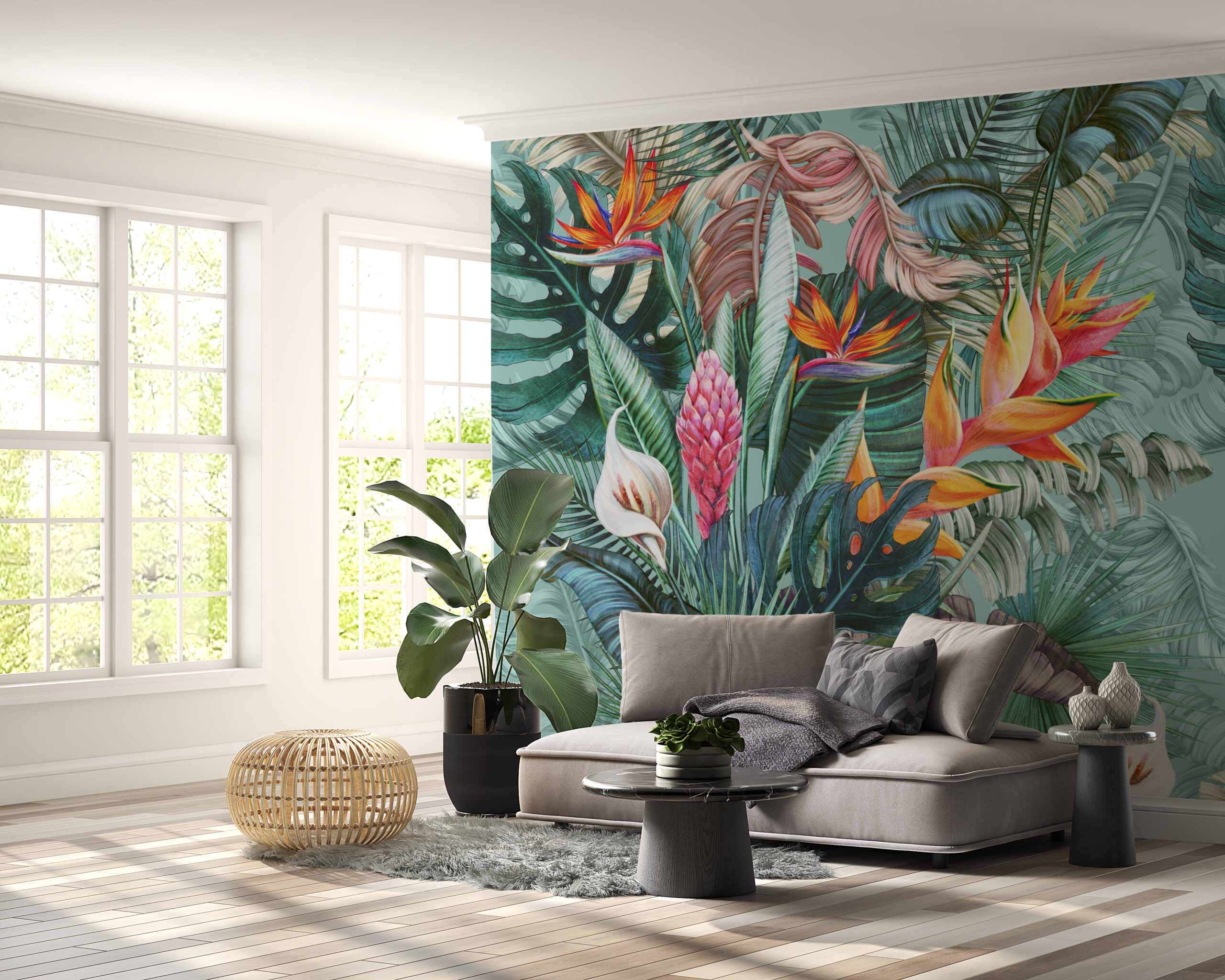 Fotomalebná kytice tropických květin