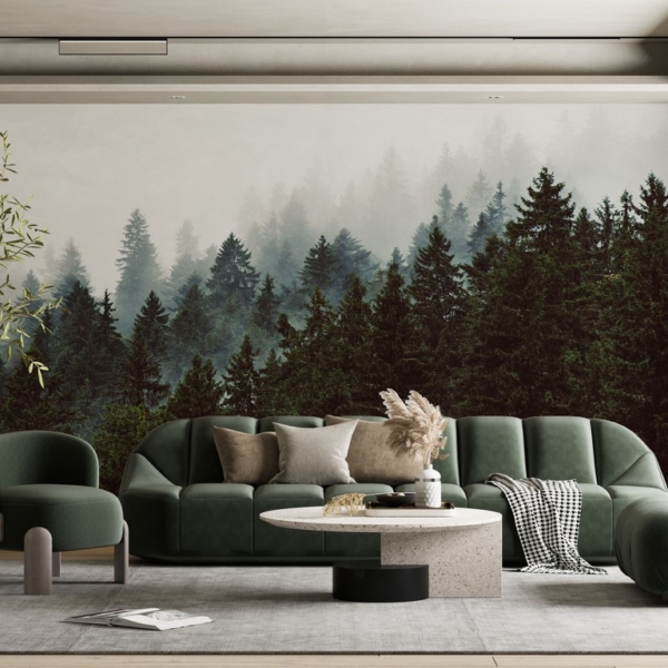 Nástěnná malba Temný les v mlze