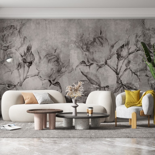 Nástěnná malba černé a bílé odstíny růžové