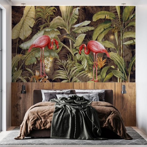 Nástěnná malba Červení ptáci v zeleném